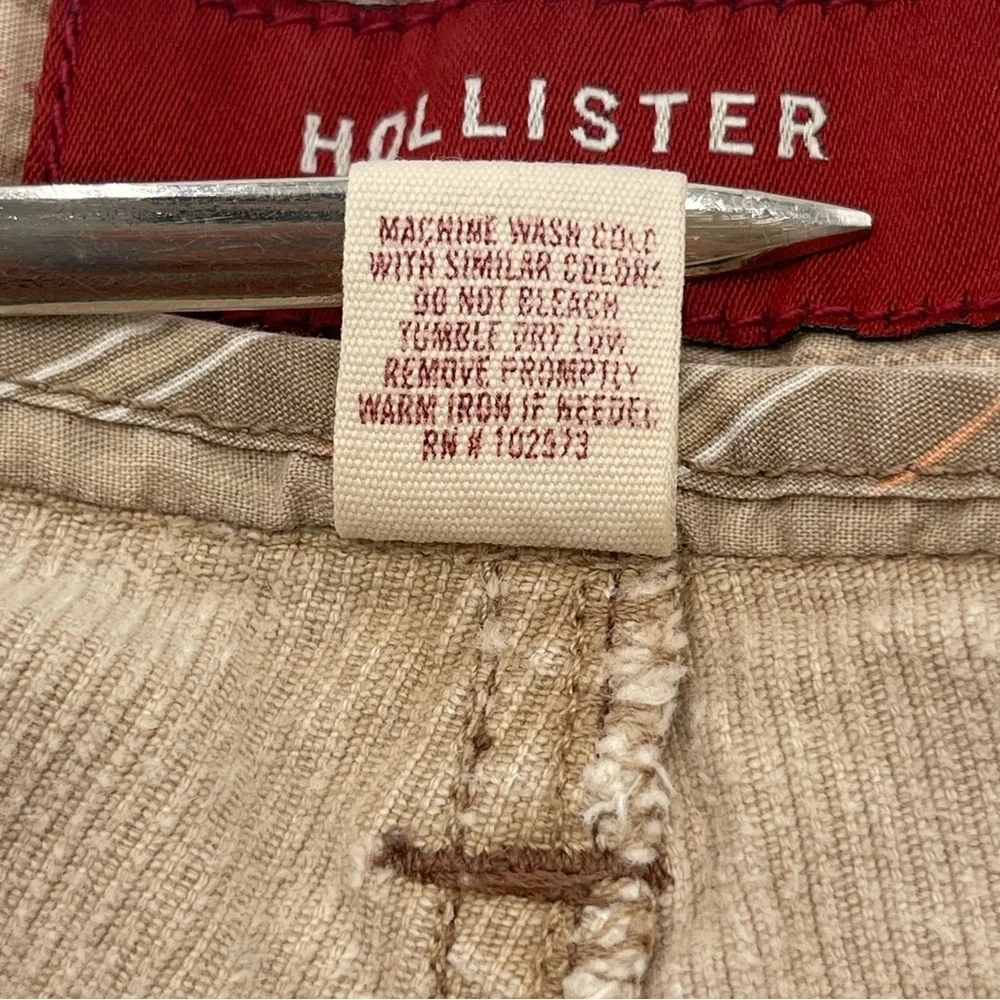 Vtg Y2K Hollister Tan Corduroy Flare Pants Junior 5 Stretch Retro Low Rise - Picture 9 of 15